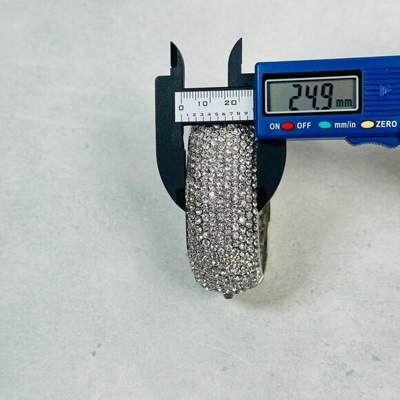 Womens Bracelet Bangle Pave Rhinestone Cut Ott Hearts Silver Tone 25mm Wide - Picture 12 of 12